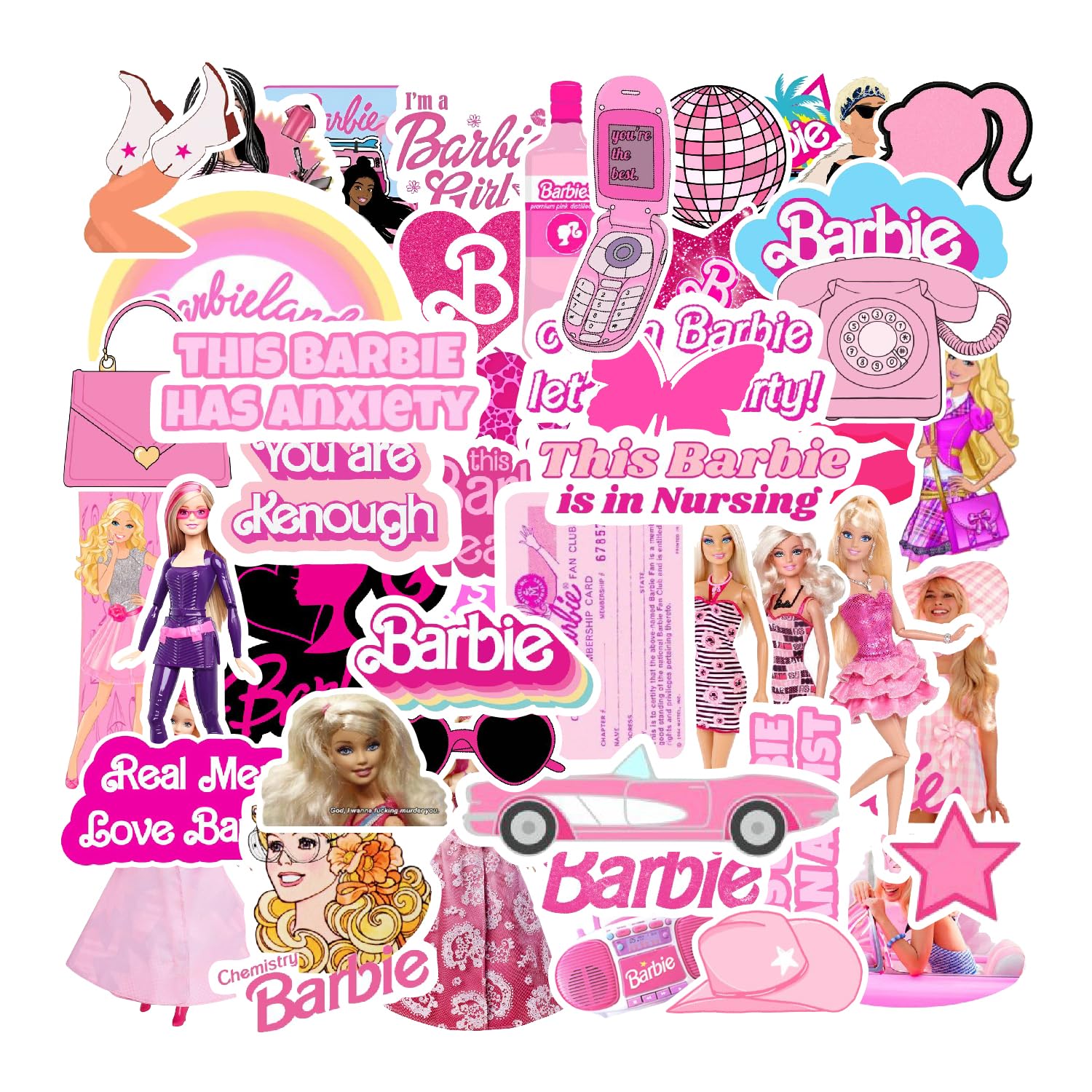 80 PCs Barbies Stickers for Girls Laptop Phone Case Journal Scrapbooking Sticker