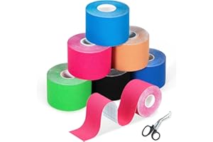 EUZLABBY 6 Rollen Kinesiotapes,Kinesiologie Tape Rollen (5m x 5cm),mit Spezielle Schere,Elastische Binde,Sport Tape Set,für Schulter und Ellenbogen,Handgelenk,Knieschmerzen.(bunt)