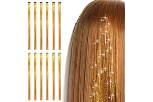 Bighan 12 Pezzi Hair Extensions, Fili Glitter Capelli Scintillio Resistente, Colorate Estensioni dei Arcobaleno per Capelli Colorati Festa Ragazze, Donne, Oro