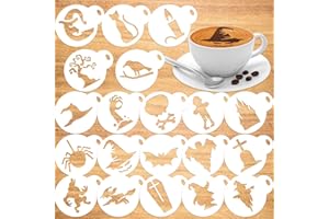 Qpout 20 Halloween Cookie Café Modèles De Cuisson Au Pochoir, Modèles De Peinture De Bonbons De Gâteau Réutilisables, Crâne Sorcière Fantôme Araignée Chauve-Souris Dessert Décoration Dessin Moule