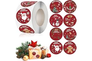 PROBUK 500 Autocollants de Noël Autoadhésifs en Papier Kraft avec Motifs Festifs, Idéaux pour Cadeaux, Lettres & Décorations DIY, Inclut Flocons de Neige, Sapins & Pères Noël