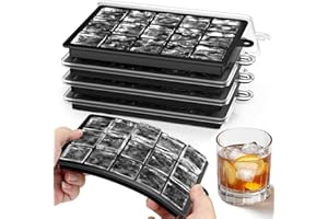Kimsky Eiswürfelform, 4 Pack Eiswürfelform Silikon, 15 Fächern Eiswürfelbehälter mit Deckel BPA Frei, Einfachen Lösen Eiswürfelformen Geeignet für Cocktail Whiskey Kaffee Eiscreme, Schwarz