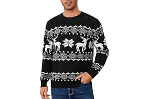 Leversic Męski świąteczny sweter zimowy sweter na Boże Narodzenie sweter z dzianiny okrągły dekolt renifer płatek śniegu dzianina S-XXL