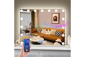 Hansong Bluetooth Hollwood Mirror with Lights, Dimmable, Backlit + Front Lit, Lighted Vanity Mirror for Wall, Memory Function, Tempered Glass