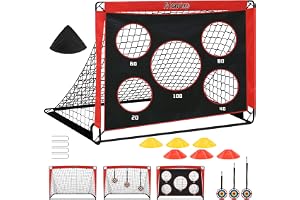 Fitencexu fotbollsmål barn med glasfiberram – 5-håls målvägg + 3 mål och 6 hinder. Väderbeständigt 120 x 90 cm set för trädgå