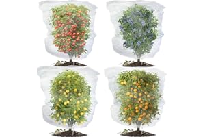 Evoio Fruit Tree Netting Bird Protection with Drawstring, 4 Pack Plant Netting 6.6 Ft x 6.6 Ft Tomato Blueberry Bushes Cover Mesh Garden Plant Netting Barrier Cover Bags for Bird Vegetable Fruits Tree