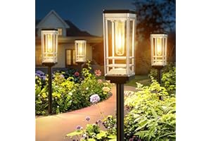 BUCASA Solarlampen für Außen Garten 4 Stück, 2X Größer, Heller Solarleuchten für Außen mit Warmweiß Wolfram, 12 Std. Längere Arbeitzeit Solarleuchten Garten Deko für Rasen, Terrasse, Hof, Geschenke