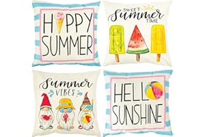 KUNOLI Boho Cushion Covers 45 x 45 Set of 4, Waterproof Garden Cushions Covers Summer Linen Pillow Covers, Patio Furniture Outdoor Seat Cushions Covers for Garden Furniture, Patio Chair, Bench, Floor, Sofa