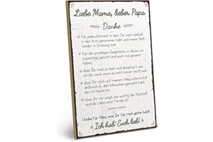 ARTFAVES® Holzschild mit Spruch - DANKE liebe MAMA, lieber PAPA, Vintage Schild Bild Geschenk Weihnachten für Eltern, Mutter, Vater, Dankeschön, Danke sagen | Größe: 19 x 28 cm