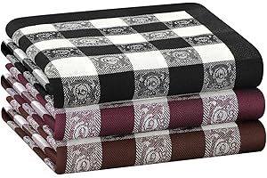 HOULIFE 3/6 Stücke Herren 100% Baumwolle Weich Stoff Taschentücher Einstecktuch mit Jacquard-Muster, 16.73x16.73’’/42.5x42.5cm