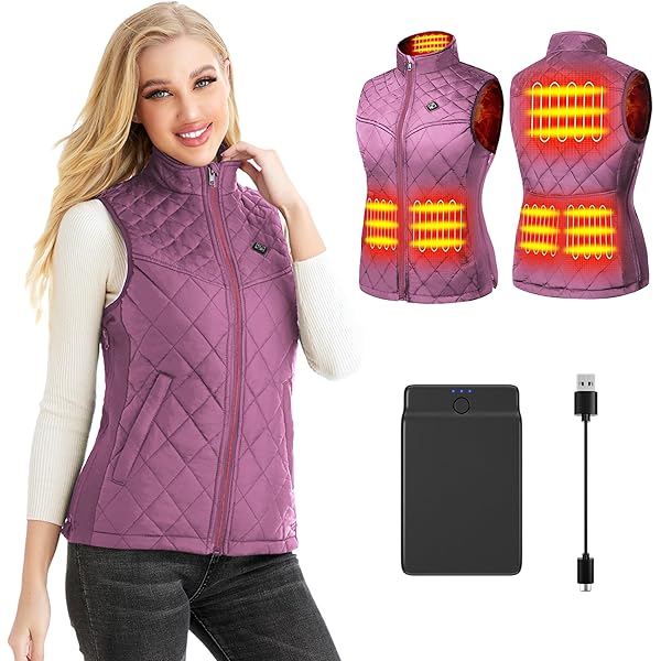 Verwarmd vest voor dames met batterijpack, licht elektrisch verwarmingsvest voor dames, oplaadbaar via USB, met zakken, warm vest voor de winter, strak vest, Zwart, S