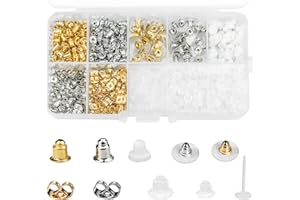 MINSHUXI 530 Piezas Tuercas de Pendientes 10 Estilos Metal Goma Plástico Cierres de Pendientes Forma de Bala Estilo de Mariposa Tapón Posterior de Pendiente Seguridad