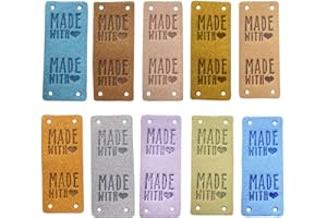 WIYOULD 50 etichette in pelle ecologica in poliuretano, fatte a mano, da cucire, con goffratura all'uncinetto, per jeans, borse, scarpe, cappelli (MWL, 10 C)