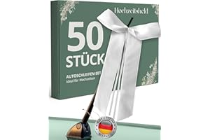 ‎HOCHZEITSHELD HOCHZEITSHELD Autoschleifen Hochzeit Weiß (50 Stück) – Eleganter Autoschmuck Hochzeit für Brautauto - Hochzeitsdeko Auto für Spiegel, Türgriff & Antenne - Deko Hochzeit für Tisch, Kirche & Standesamt