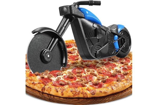 Roulette à Pizza Moto, Nouveauté Coupe Pizza de Moto Trancheuse de Roue de Pizza, Couteau à Pizza en Acier Inoxydable, Lames Tranchantes avec Revêtement Antiadhésif et Béquille Noël Cadeaux (Bleu)