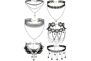 OIDEA Femme Bijoux Collier Choker Ras du Cou Dentelle Élastique Pednentif Gothique Réglable Velours Cuir Noir Lot de 6pcs Ensemble