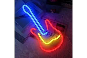 HEMOER 3D Guitar Neon Sign, 17.6'' Guitar Neon Lights for Music Studio, Home Bedroom, Bar, Club, Hotel Pub Cafe Wall Art, Man Cave, Birthday Christmas Gifts, Festival, Party Night Light, Operated by USB