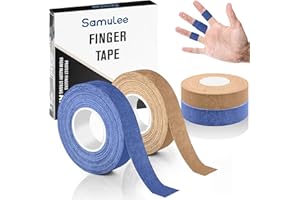 SAMULEE Omsscun Finger Tape - 4 Rolls - Colour of skin and Blue - 1.5cm x 10m | Cotton Sports Tape, for Jiu Jitsu, Bouldering, Rock Climbing, BJJ, Crossfit, Rowing, Splinting & Golf (1 x Pack of 4 Rolls)