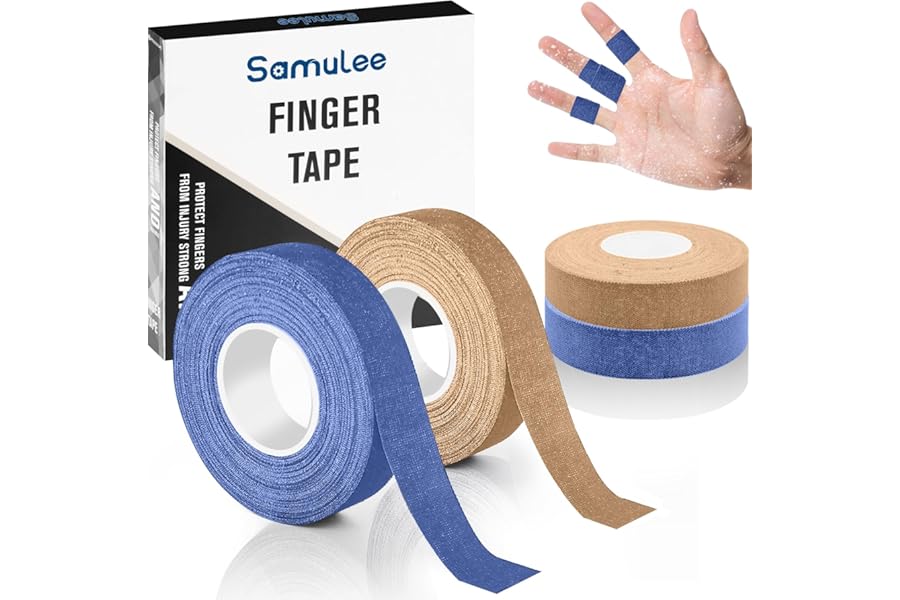 Samulee Finger Tape - 4 Rolls - Colour of Skin and Blue - 1.5cm x 10m | Cotton Sports Tape, for Jiu Jitsu, Bouldering, Rock Climbing, BJJ, Crossfit, Rowing, Splinting & Golf
