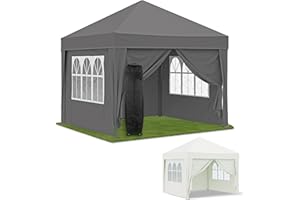 NATURIZ® Pavillon 3x3 Wasserdicht Stabil Winterfest und UV 50+ Schutz - Faltpavillon mit Seitenwänden - Pop Up Zelt für Garten, Camping, Märkte - Gartenpavillon (Grau, 3x3m)