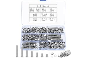 JINZEYOU 512 Pcs M5 Bolts and Set, M5 Flat Hex Bolts Sets, Metric Assorted Nuts and Screws Assortment, Bike Hexagon Machine Screws and Nuts and Flat Washers & Lock Washers