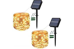 Augone [Lot de 2] Guirlande Lumineuse Solaire Extérieur, 120 LED Guinguette Solaire Exterieure Étanche 12 m/40 ft 8 Modes décorative pour balcon, arbres, terrasse, mariage (Blanc Chaud)