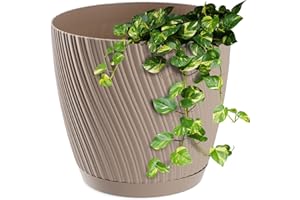 KADAX Doniczka z podstawką, doniczka na rośliny w trójwymiarowym kształcie fali, donica z tworzywa sztucznego, dekoracyjna doniczka na kwiaty, kaktusy i zioła (13 cm, brązowa)