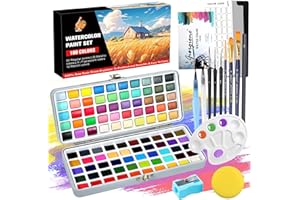 UCAMP Kit Acuarelas 100 Colores en Estuche Portátil,Juego de Acuarelas,Set De Pintura De Acuarela con Pincel y Papel de Acuarela,Watercolor, Acuarelas de Viaje,para Artistas y Pintores Aficionados