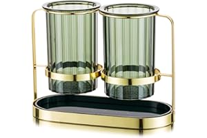 Hanobe Portautensili da Cucina: Piano di Lavoro 2 Tazze Verdi con Struttura in Ferro Dorato Utensili da Cucina Crock Chic Moderno Portaposate per Bancone Forchetta Cucchiaio Coltello Spatola Posate