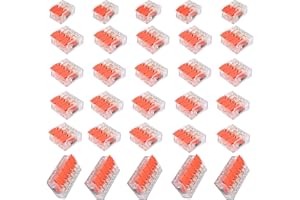 BASECONEX 30 Conectores Rápidos de Cable Eléctrico con Palanca, Terminales Transparentes y Reutilizables para Empalme de Cobre y Aluminio, 2/3/5 Vías, Instalaciones Seguras en Hogar y Oficina