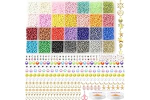 DAHUDTIN 28 Colori 3mm Perline per Braccialetti, 8901pcs per Bigiotteria Fai Da Te, Bambini, per Collane con Perline Lettere Sorridenti Cordino Elastico Accessori
