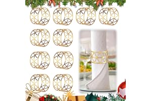 SPERMUOY Rond de Serviette,10 Pièces Anneau de Serviette en Métal,Porte-Serviettes de Table Noël,Serviette en Maille Ensemble pour Noce, Dîner, Décoration de Table