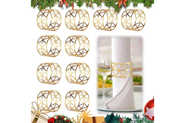 SPERMUOY Rond de Serviette,10 Pièces Anneau de Serviette en Métal,Porte-Serviettes de Table Noël,Serviette en Maille Ensemble pour Noce, Dîner, Décoration de Table