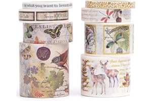KAVI' S Zestaw dekoracyjnych taśm Washi w stylu retro, w stylu antycznym, do samodzielnego wykonania, pamiętnika, planera, scrapbookingu, opakowania (jelenie)