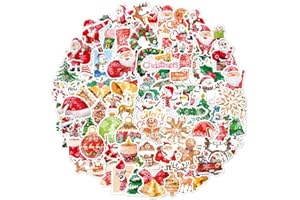 LZLPACKING Christmas Stickers 100 Pcs Holographic Shiny Chrome Vinyl Stickers for Kids & Adults, Including Christmas Tree, Snowflake, Santa Claus, Elk & More