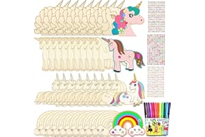 CAPGOOST Juego de manualidades de unicornio de 40 unidades, juego de manualidades para pintar, juegos de manualidades de madera para niños con 12 lápices de acuarela + 3 pegatinas de lentejuelas, manualidades