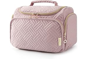 BAGSMART Trousse de Toilette Femme Voyage,Vanity Femme Grande Capacité,Imperméable Trousse de Maquillage avec Poignée pour Valise,Sacs de Voyage,Accessoires de Voyage(Rose,Taille M)