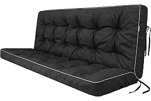 Bjird Coussins pour Bancs de Jardin - Coussins Assise & Dossier Souples - Chaise Longue, Banc de Jardin, Balancelle, Sol - Imperméables, Motif Matelassé, Sangles d'attache - 180 cm Noir