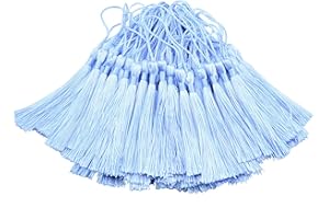 MAKHRY 100pcs Nappe Segnalibro 13cm / 5 Pollici Filo di Seta con 2-Inch Cord Loop e Piccolo Nodo Cinese per la Creazione di Gioielli, Souvenir, Segnalibri, Accessori Artigianali fai da te (Cielo Blu)