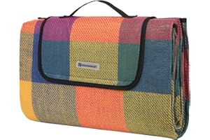 SONGMICS Picknickdecke, 195 x 150 cm, groß, Campingdecke, für Park, Garten, Strand, wasserdicht, maschinenwaschbar, faltbar, rot-grün-orange GCM50K