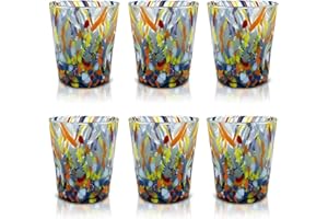 MAZZEGA ART & DESIGN - Ensemble de 6 verres Goto Tumbler en verre soufflé et travaillé à la main - Les Couleurs de Murano - Modèle Tumbler 290 ml.