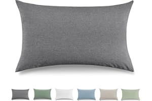 TOCOMOA Federe Cuscino Letto 40x60 cm Set Da 2, Copricuscino Letto Cotone Lavato Al 100%, Aspetto Lino E Federa Traspirante Grigio scuro Con Cerniera
