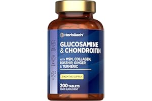 HORBÄACH Glucosamine and Chondroitin High Strength 7-in-1 | 200 Tablets | 1200mg Complex with Glucosamine Sulphate 2KCl, MSM, Collagen and Ginger Root | Supplement for Men and Women | by Horbaach