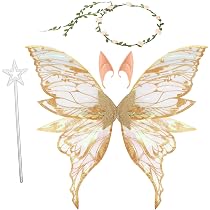 Costume Ailes De Fée Complet - Ailes Papillon + Couronne Fleurs + Oreilles Elfe + Baguette Magique - Enfant & Adulte