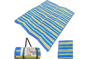GBS BROTHERS GBS Outdoor Rug Reversible Foldable Mat, Plastic Straw Indoor Kitchen Floor Garden Patio - Weatherproof Lightweight Jazzy Stripe Color Rug - Perfect For Picnic Vacation BBQ, Beach (195 x 150 cm)