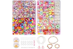 JOIYHY Kit per Braccialetti Fai Da Te e Bigiotteria, Perline Colorate per Creazione di Gioielli, Collane - Regali Per Bambine