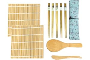 BluVast Sushi Set für Anfänger - 10 Teile: 2 Matten, Reisstreuer, Paddy Paddel, 5 Stäbchen, Verpackungsbeutel - DIY Sushi Maker