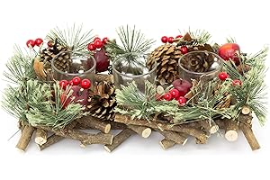 Carousel Home and Gifts Handcrafted Christmas Triple Tealight Candle Holder ~ Xmas Table Centrepiece