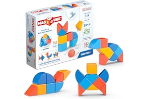 Geomag - Magicube 1+ Shapes - Blocchi Magnetici per Bambini - 3 Colori e Forme - Confezione da 9 Cubi - 100% Plastica Riciclata