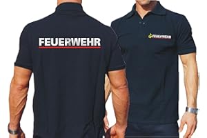 feuer1 Polo Navy, BaWü Lion de sauvetage selon VwV avec dos imprimé pompiers (argent/rouge)